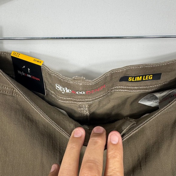 Style & Co. Denim Womens 22W Warm Taupe Slim Leg Pants Trousers Plus Size - Picture 2 of 6